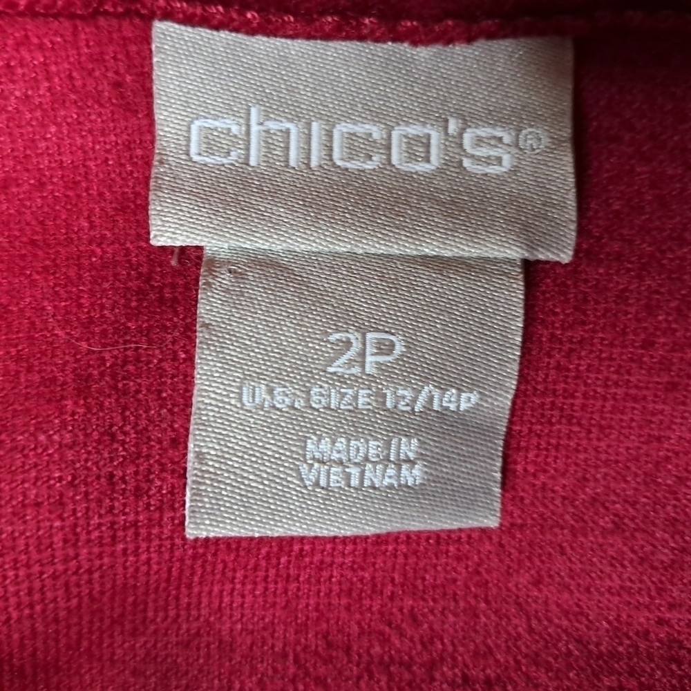 Chico's Elongated Velveteen Jacket Red Velvet Long Trucker Shacket Coat Size 2P - Picture 10 of 16